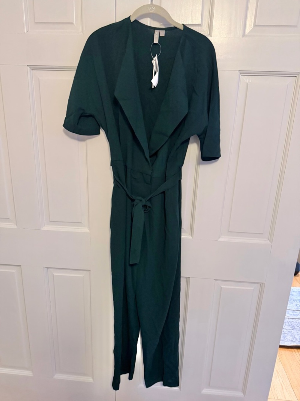 ASOS Dark Green Jumpsuit US 10 NWT Belted Wide Leg Draped V Neck Minimalist